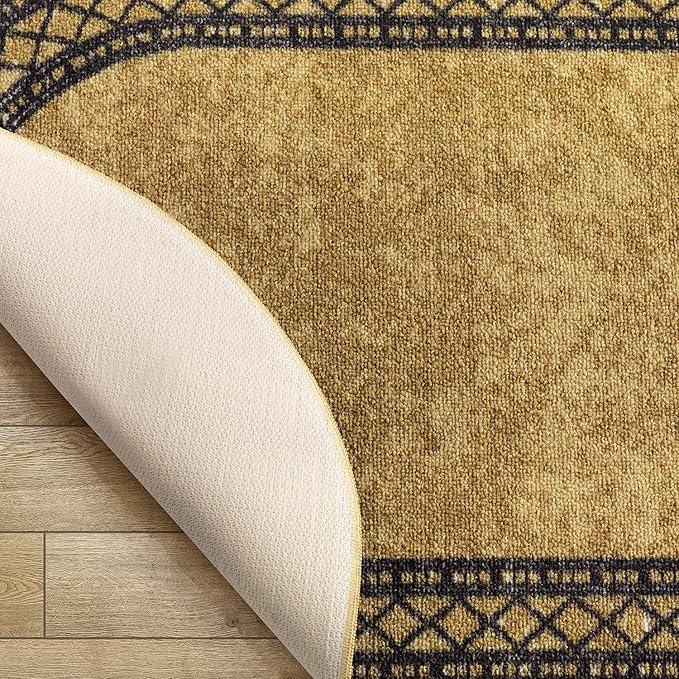 Antep Rugs Alfombras Modern Bordered 2x5 Non-Skid (Non-Slip) Low Profile Pile Rubber Backing Kitchen Area Rugs (Brown, 2' x 5' Oval)