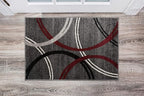 Rugshop Modern Wavy Circles Design Non-Shedding Accent Rug, Carpet for Entryway or Bathroom, Red, 2' x 3'