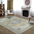Bloom Rugs Washable Non-Slip 8' x 10' Rug - Yellow Traditional Medallion Area Rug for Living Room, Bedroom, Dining Room, and Kitchen - Exact Size: 8' x 10'