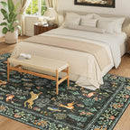 DUKINO 8x10 Rug, Washable Animal Living Room Rug with Non Slip Vintage Design, Soft Low Pile Large Carpet for Bedroom, Nursery, Dining Room, Farmhouse, Playroom, Black