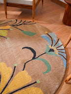 Rugsotic Carpets Hand Tufted Wool ECO-Friendly Area Rugs - 8'x8', Round Shape, Camel, Floral Modern Design, High Pile Thick Handmade Anti Skid Area Rugs for Living Room, Bed Room (K00219)
