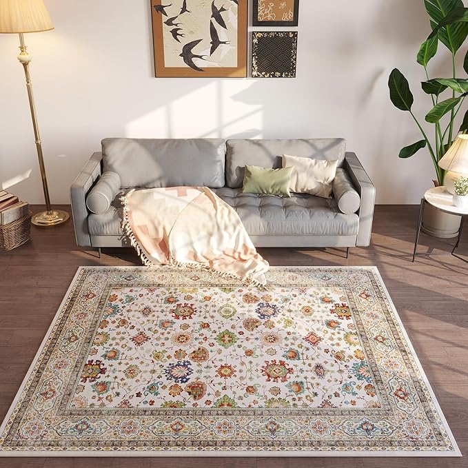 Rugcomf Bedroom Rug 3x5 Rug Washable Area Rug Non Slip Low Pile Boho Small Carpet for Bedroom, Bedside, Kitchen, Entryway, Kids Room, Office, College Dorm Essentials for Girls (Colorful)