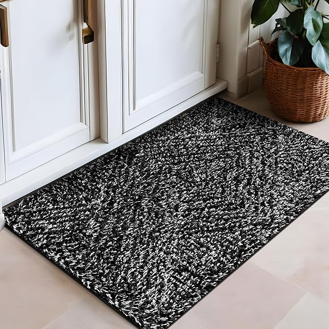 Rugshop Geometric Diamond Stripe Shag Area Rug Anthracite Dark Gray 2' x 3' Ideal for Entryways, Kitchens, or Small Spaces