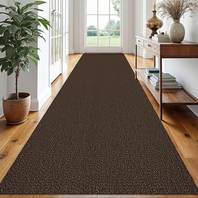EARTHALL Extra Long Runner Rug 3x16 Ft Washable Runners for Hallways Cotton Non Slip Entryway Runner Braided Kitchen Runner Indoor Outdoor Carpet Runners for Hotels, Hall, Stair, Brown/Coffee