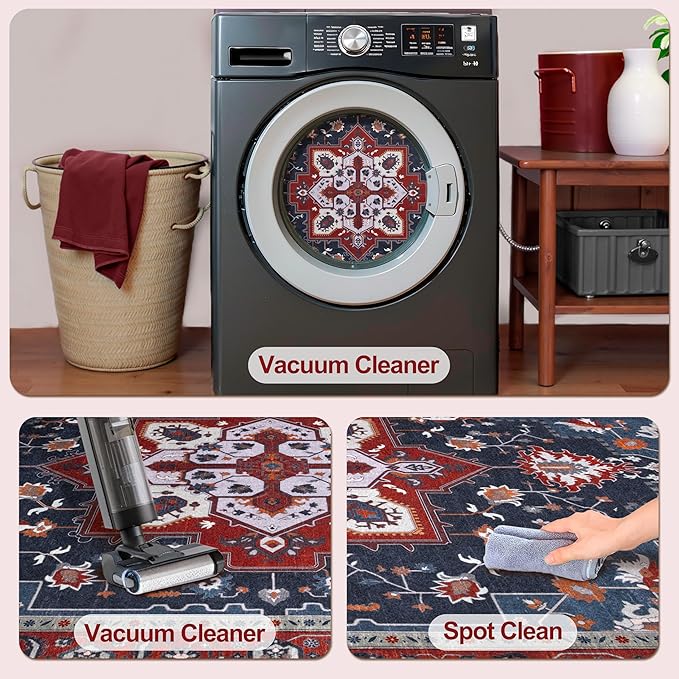 Tangsoo Red Vintage Small 2x3 Washable Rugs for Entryway Non-Slip Oriental Low Pile Rug for Front Door, Kitchen, Indoor, Accent Throw Small Area Rug, Door Mat for Entrance, Soft Boho Rug
