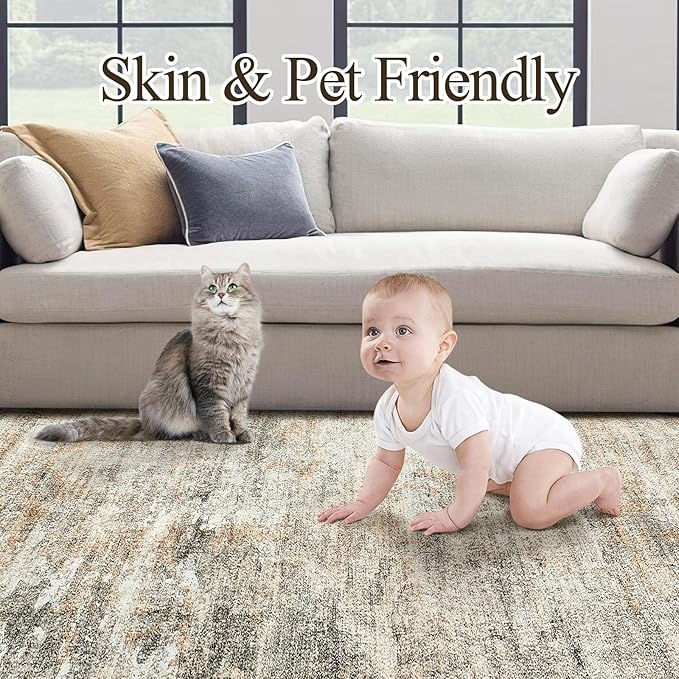 Abstract Rug 5x7 Machine Washable Area Indoor Orange Low Pile Non-Slip Foldable Thin Accent Rugs for Bedroom Living Room Dining Room