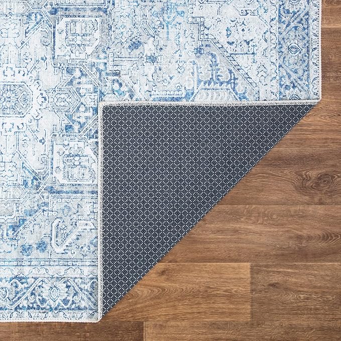 Bloom Rugs Washable Non-Slip 5' x 7' Rug - Blue/Gray Traditional Area Rug for Living Room, Bedroom, Dining Room, and Kitchen - Exact Size: 5' x 7'