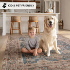 Kuden 6x9 Area Rug, Machine Washable Area Rug with Non-Slip Backing, Vintage Style, Soft, Easy Clean, Low Pile Rug for Living Room, Bedroom, Dining Room