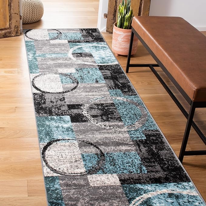 Rugshop Contemporary Circle Design Runner Rug, Carpet with Jute Backing for Hallway, Kitchen, or Entryway, Gray, 2'7" x 6'