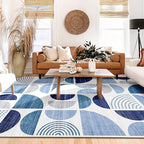 MUJOO Blue Rug Boho Washable,6x9 Area Rugs for Living Room Bedroom Dining Room,Large Throw Floor Carpet Non Slip Soft Modern Abstract Navy Blue