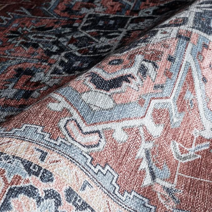 Fame Rugs Turkish Rug. Washable Vintage Oriental Antique Inspired Traditional Doormat Small Modern Area Rugs Luxury Entryway Entry Bedroom Bathroom Kitchen (401TB, 2'5 x 13'1)