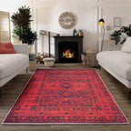 Bloom Rugs Washable Non-Slip 4' x 6' Rug - Red Traditional Bordered Area Rug for Living Room, Bedroom, Dining Room, and Kitchen - Exact Size: 4' x 6'