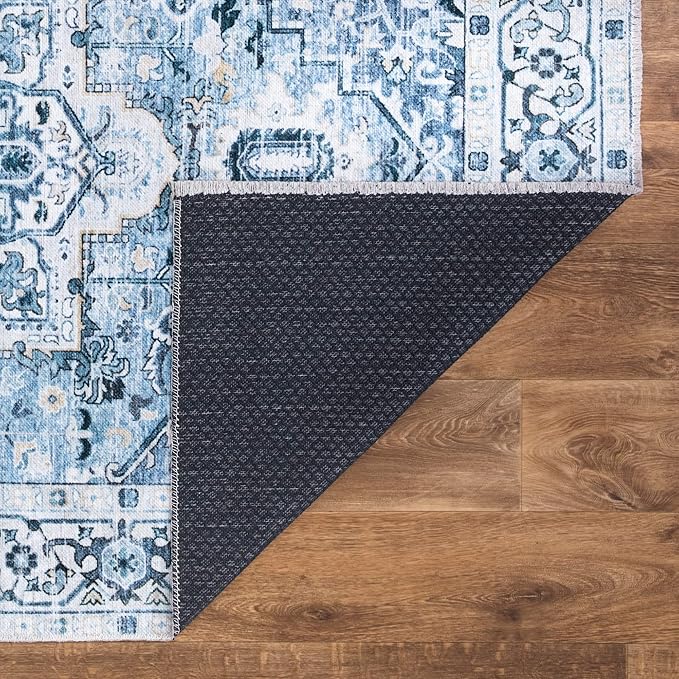 Bloom Rugs Caria Washable Non-Slip 6x9 Rug - Blue Traditional Area Rug for Living Room, Bedroom, Dining Room, and Kitchen - Exact Size: 6' x 9'
