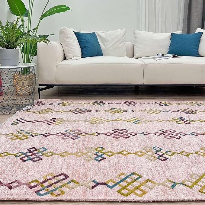 Alfa Rich 4x6 Light Pink Washable Area Rugs for Living Room Bedroom Kitchen Girls Decor Cotton Rug