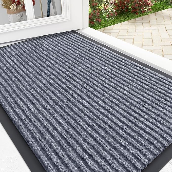 OLANLY Front Door Mat Indoor Outdoor Entrance, Waterproof Heavy Duty Doormat, Fade Resistant, Low Profile, Easy Clean Patio Porch Welcome Floor Mats for Entry, 35x23, Ash Grey