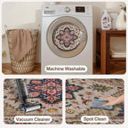 Tangsoo Vintage Small Rug 2x3 Washable Rugs for Entryway Non-Slip Oriental Low Pile Rug for Front Door, Kitchen, Indoor, Accent Throw Small Area Rug, Door Mat for Entrance, Soft Boho Beige/Red