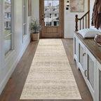 HUGEAR 2x8 Area Rug Beige Vintage Neutral Washable Runner Rug Non Slip Soft Distressed Carpet Low Pile Pet Friendly for Kitchen Hallway Porch Foyer