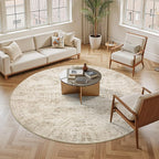 8x8 Beige Round Rug 8ft Living Room Circle Rug Vintage Round Area Rug Non Slip Indoor Carpet for Apartment