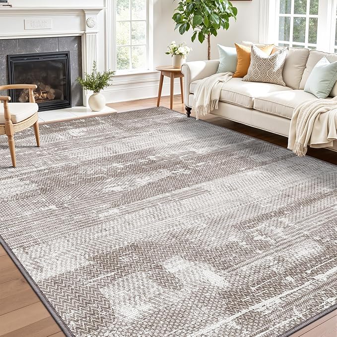 LUMI Washable Area Rug 5x8 for Living Room, Ultra Soft Stain Resistant Carpet with Non Slip Rubber Backing, Non-Shedding Low Pile Rugs for Bedroom, Dining Room, Indoor, Office