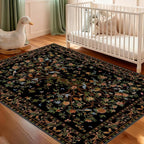 Black Area Rug 3x5 Washable, Non-Slip Small Rug Carpet, Floral Boho Low Pile Soft Throw Rugs for Entryway, Bedroom, Kids Room, Dorm, Office, Nursery, Vintage Home Decor