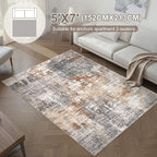 Area Rug Living Room Rugs - 5x7 Washable Large Soft Indoor Neutral Modern Abstract Low Pile Rug Carpet for Bedroom Dining Room Farmhouse Home Office - Grey Brown