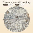 8ft Washable Round Rug - 8x8 Area Rugs Modern Abstract Rugs for Living Room Non-Slip Low Pile Soft Machine Washable Carpet for Bedroom, Living Room, Dining Room, Nursery, Farmhouse (8'x8' Tan Blue)