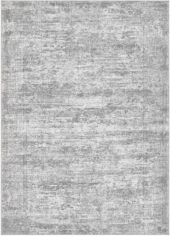 Area Rug Living Room Rugs - 8x10 Abstract Large Soft Indoor Washable Rug Neutral Modern Low Pile Carpet for Bedroom Dining Room Farmhouse Home Office - Vintage Grey
