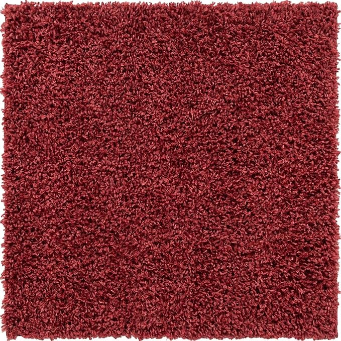 Unique Loom Davos Shag Collection Area Rug - Solid (3' 3" Square, Poppy)