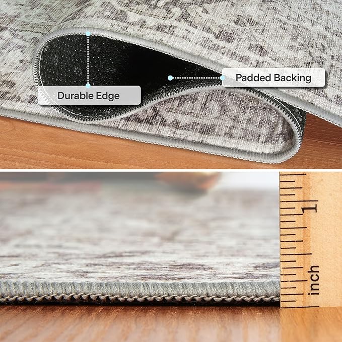 ReaLife Rugs Machine Washable Area Rug - Living Room Bedroom Bathroom Kitchen Entryway Office - Padded Low Pile Stain Resistant Premium - Boho Farmhouse Vintage - Lyle - Beige Ivory 4' Round