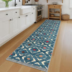 KILOCOCO Hallway Runner Rug 2.6'x12' Runners for Hallways Washable Runner Soft Non Slip Printed Geometric Low-Pile Rugs Runners for Bedroom Kitchen Living Room Boho Rugs, Teal/Blue