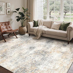 Bavni 6x9 Area Rugs Machine Washable Rug for Living Room, Modern Printed Rug Indoor Soft Area Rug for Bedroom Dining Room, Ultra-Thin Low Pile Carpet with Non Slip Rubber Backing, Beige Gray