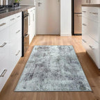 GLN Rugs Contemporary Collection - Machine Washable Area Rug, Contemporary Washable, Non Slip, Low Pile Chenille Rug, Living Room, Bedroom, Kitchen Rug (2'6" x 7' Grey/Green)