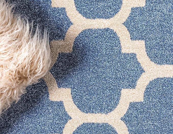 Rugs.com Lattice Collection Rug – 10 Ft Runner Light Blue Medium Rug Perfect for Hallways, Entryways