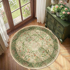 4ft Round Area Rugs for Living Room, Washable Floral Circle Rug Non Slip Low Pile, Vintage Boho Botanical Birds Throw Carpet for Farmhouse, Bedroom, Dining Room, Retro Pink/Green