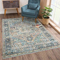 Bloom Rugs Caria Washable Non-Slip 6x9 Rug - Blue Green/Tangerine Traditional Area Rug for Living Room, Bedroom, Dining Room, and Kitchen - Exact Size: 6' x 9'