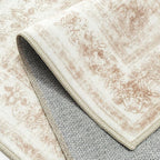 Area Rug 4x6 Cream Washable Office Entryway Vintage Medallion Beige Carpet Non Slip Retro Indoor Mat Low Pile Soft Distressed Small Rug for Bedroom Kitchen Laundry Dining Room