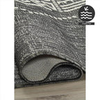 FH Home Flat Woven Outdoor Rug - Waterproof, Easy to Clean, Stain Resistant - Premium Polypropylene Yarn - Boho Moroccan - Large Patio, Deck, Sunroom - Ariana - Charcoal - 7ft 8in x 9ft 8in