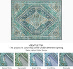 Bavni Washable Rug 8x10 Area Rug for Living Room Bedroom Dining, Washable Vintage Print Carpet, Ultra-Thin Chenille Low Pile Lightweight Rug with Non Slip Backing, Blue/Green