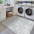 3x5 Area Rug Washable Vintage Entryway Living Room Carpet Indoor Office Non Slip Grey Entrance Distressed Low Pile Retro Accent Throw Rug for Dining Room Bathroom Bedroom Laundry