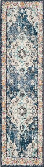 SAFAVIEH Monaco Collection Runner Rug - 2'2" x 10', Navy & Light Blue, Boho Chic Medallion Distressed Design, Non-Shedding & Easy Care, Ideal for High Traffic Areas in Living Room, Bedroom (MNC243N)