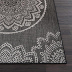 CAMILSON Outdoor Rug 5x7 Modern Area Rugs for Indoor and Outdoor Patios and Porches - Waterproof Washable Non-Shedding Easy-to-Clean Outside Carpet (5 x 7, Medallion - Dark Grey/Light Grey)