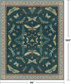 Insect Print Washable 8x10 Living Room Rug - Bugs, Butterfly, Bees, Moths Patterned Area Rugs for Bedroom, Dining Room Under Table, Kids Room, Home Office, Washable Non Slip Fade Resistant Low Pile