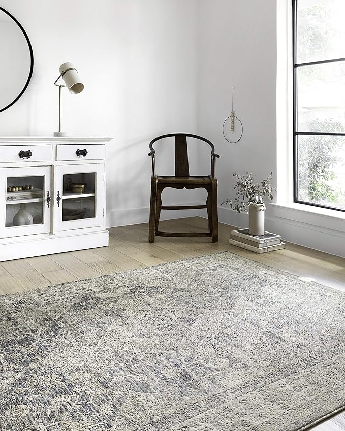 Loloi Teagan Collection TEA-04 Sky/Natural 11'-6" x 15' Area Rug, Large, Soft Neutral Rug, High-Traffic for Living Room, Bedroom, Home Office, Dining Area