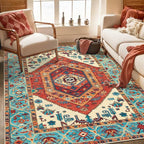 SERISSA 4x6 Boho Bedroom Rug, Washable Non Slip Vintage Orange Area Rugs, Ultra Soft Print Distressed Tribal Entry Rug Low-Pile Throw Carpet for Nursery Dorm Kitchen Living Room Decor