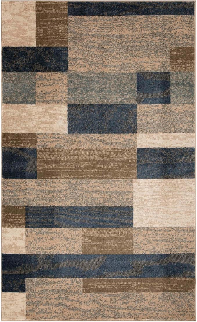 Superior Indoor Area Rug, Jute Backed, Modern Geometric Patchwork Floor Decor for Bedroom, Office, Living Room, Entryway, Hardwood Floors, Rockwood Collection, 4' x 6', Midnight Navy