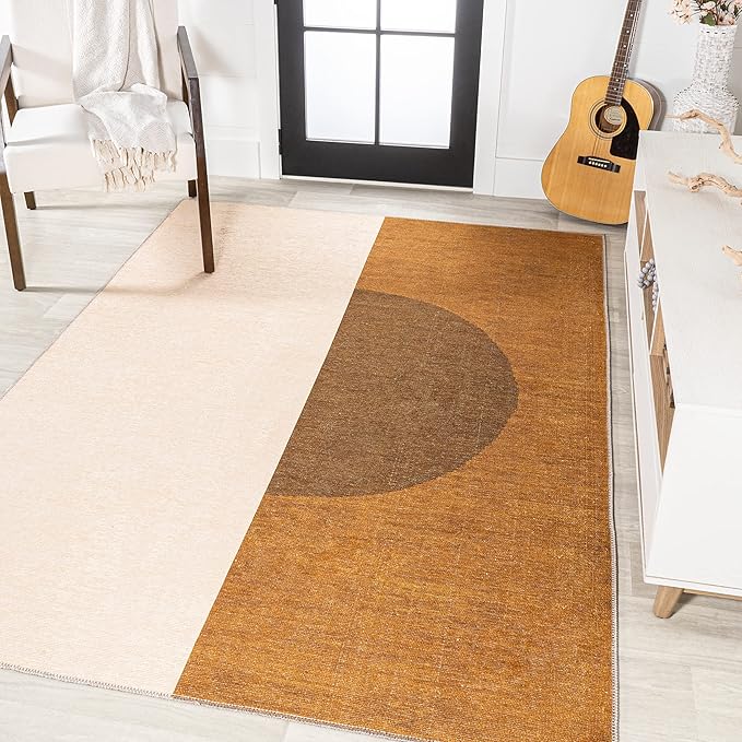 JONATHAN Y Machine Washable Indoor Area Rug 8X10 Brown/Cream/Terracotta, Demie Minimalist Graphic Circle for Living Room, Bedroom, Kitchen, Office, Easy-Cleaning, Pet-Friendly, Non-Shedding WSH114A-8