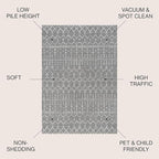 JONATHAN Y Boho Vintage Diamond Gray/Ivory Indoor Area Rug 3X5 ft, Moroccan Hype for Living Room, Bedroom, Kitchen, Office, Easy-Cleaning, High Traffic, Pet-Friendly, Non-Shedding (MOH101C-3)