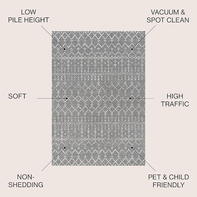 JONATHAN Y Boho Vintage Diamond Gray/Ivory Indoor Area Rug 4X6 ft, Moroccan Hype for Living Room, Bedroom, Kitchen, Office, Easy-Cleaning, High Traffic, Pet-Friendly, Non-Shedding (MOH101C-4)