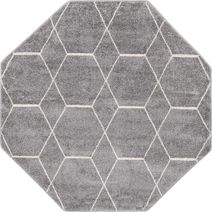 Unique Loom Trellis Frieze Collection Area Rug - Geometric (5' Octagon, Light Gray/ Ivory)