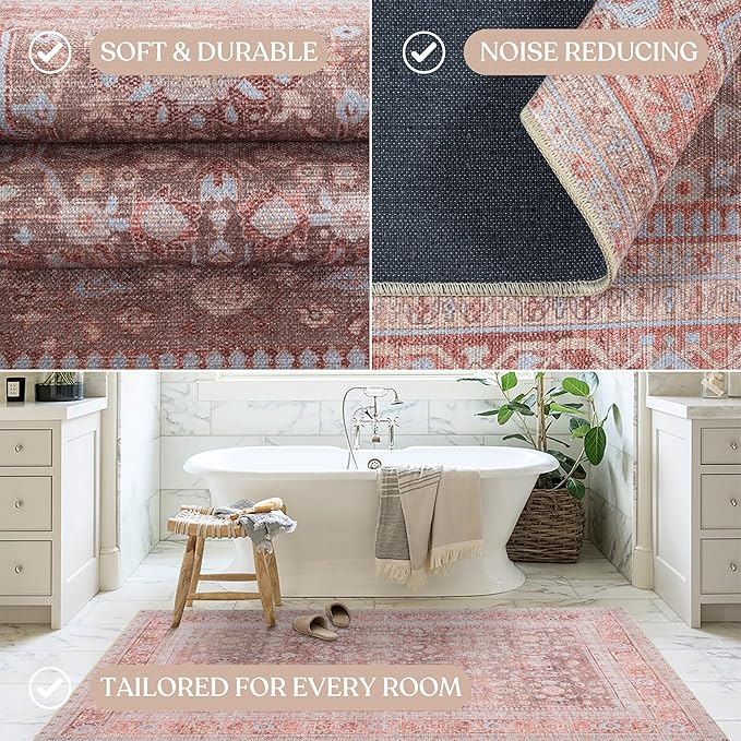 Fame Living Washable Area Rug. Modern Farmhouse. Vintage. Turkish. Bohemian. Distressed. Oriental. Traditional. Rugs for Living Room. Dining. Bedroom. Office. Entryway. Foyer. (860TT, 5' x 6'9")
